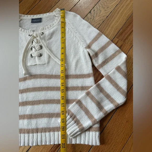 Wooden Ships Palmer Laced Sweater White/Tan Stripe Women’s Size S/M - Picture 8 of 11